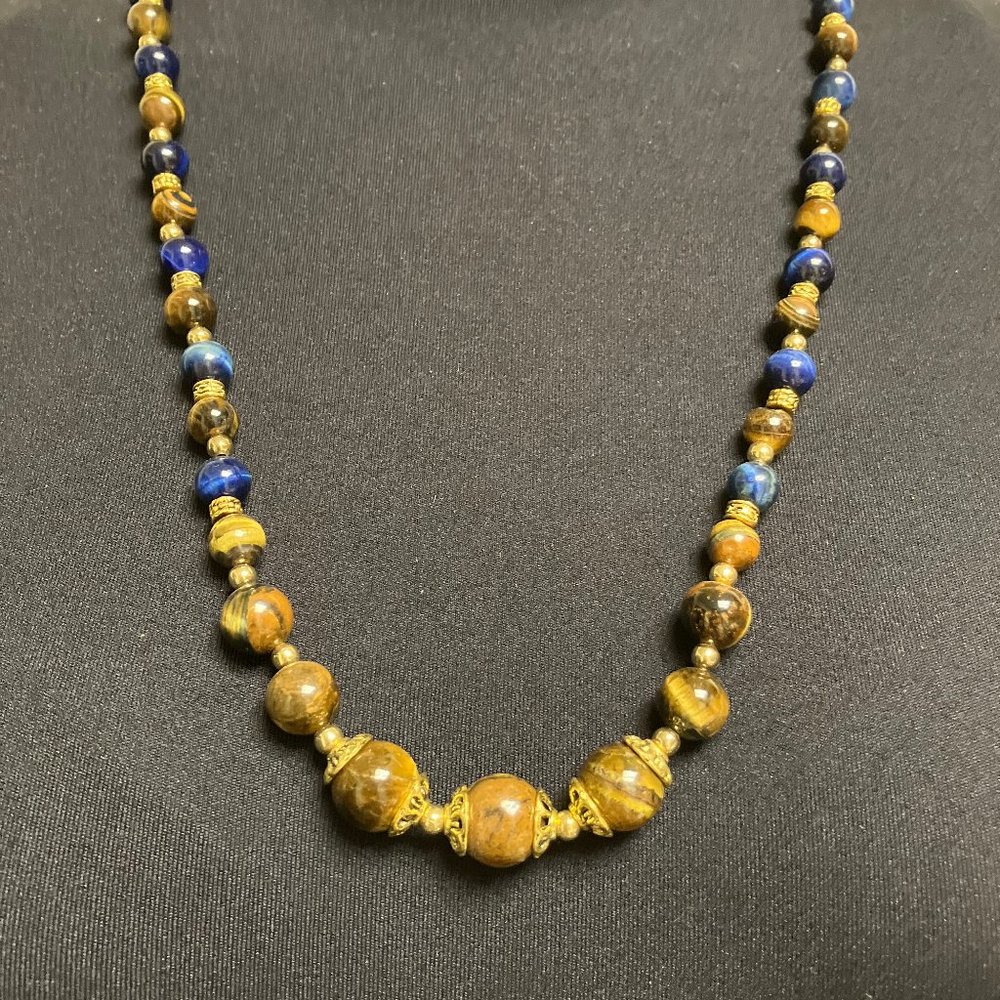 Tiger Eye Necklace Graduated Beads and Tibetan Spacers 25 inches long NEW